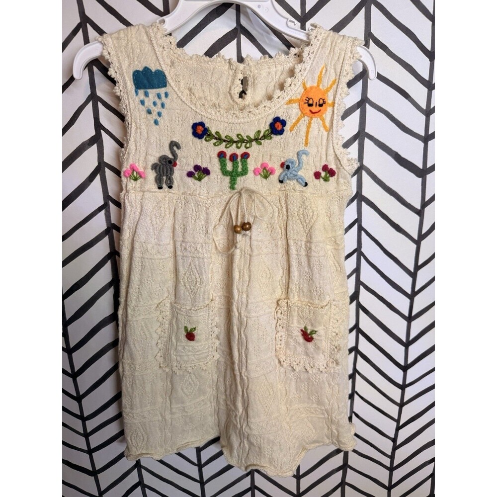Peruvian Cotton Embroidered Animals Sun Rain Dress Toddler Girls 2T-3T 5010